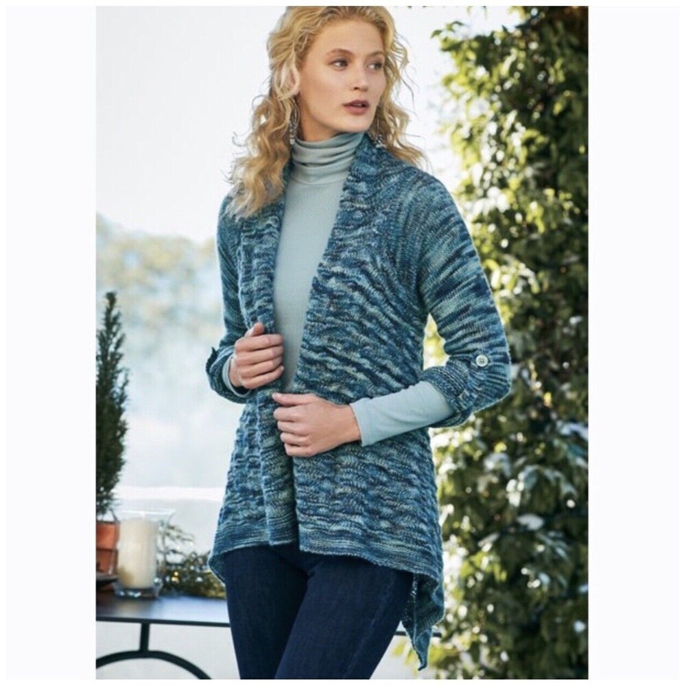 Soft Surroundings Zadie Sweater Topper Cardigan Blue Frosted Aqua Womens Large L